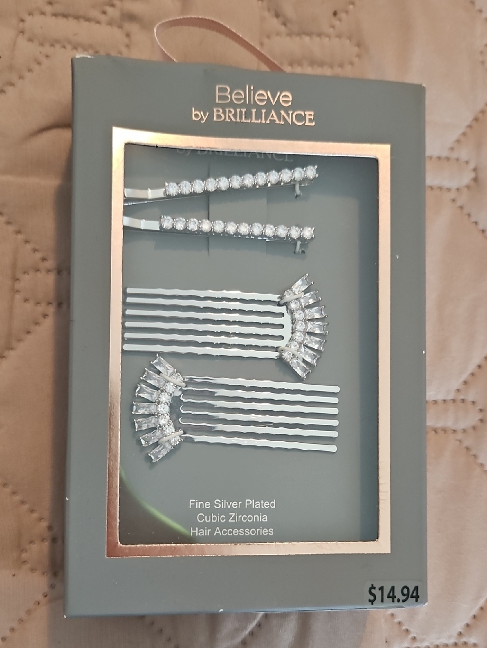 Believe by Brilliance Silver Plated Cubic Zirconia Hair Pin Set Bridal Or Dance
